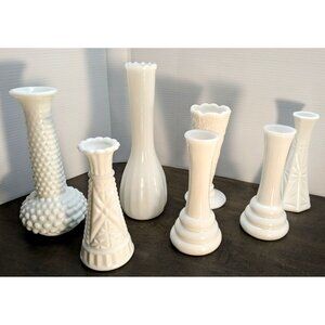 Vintage Milk Glass Bud Vases Lot Of 7 Assorted Styles & Sizes Cottage core Decor
